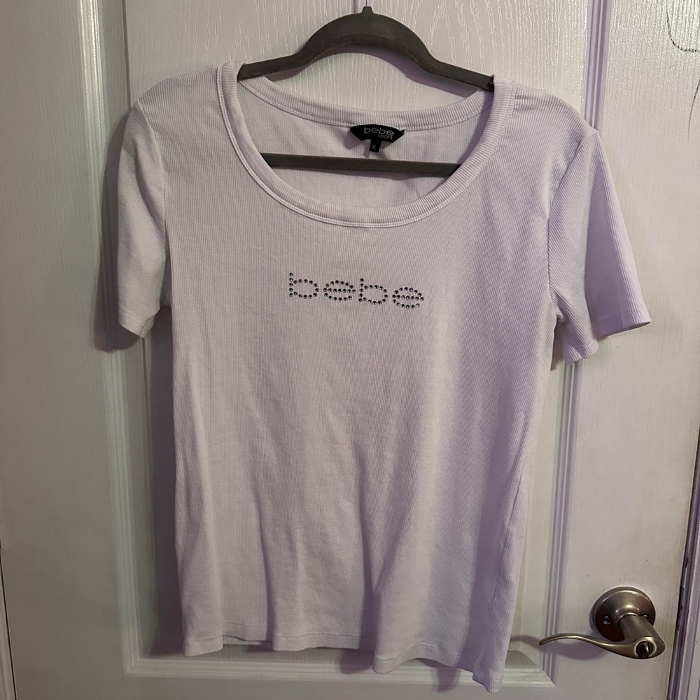 Bebe Fitted White Short Sleeve Tee